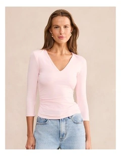 Josie V-Neck 3/4 Sleeves Top in Pink