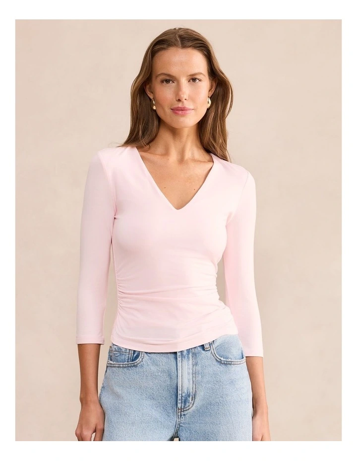 Josie V-Neck 3/4 Sleeves Top in Pink image 1