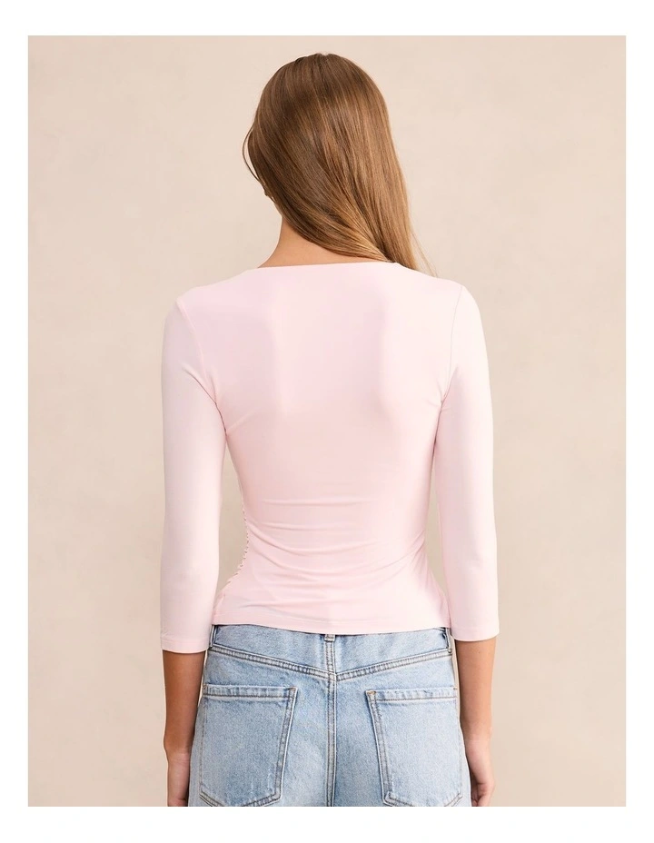 Josie V-Neck 3/4 Sleeves Top in Pink image 2