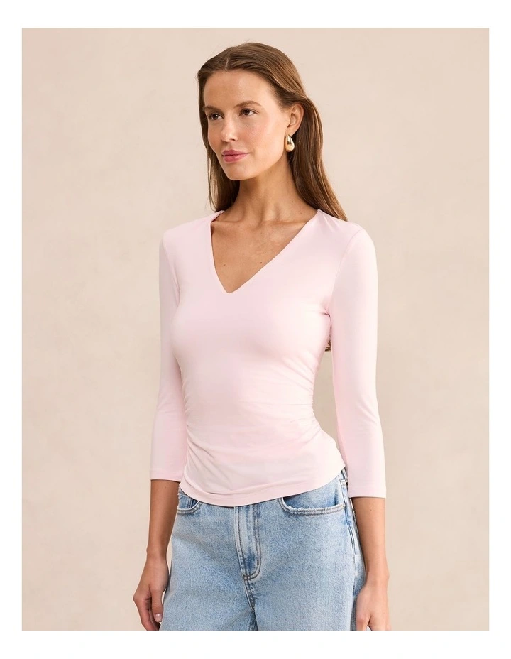 Josie V-Neck 3/4 Sleeves Top in Pink image 3
