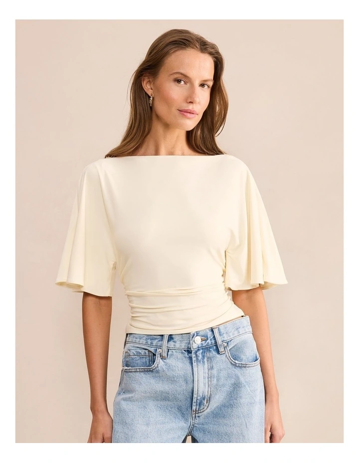 Paige Flutter Sleeves Tie Back Top in Yellow image 1