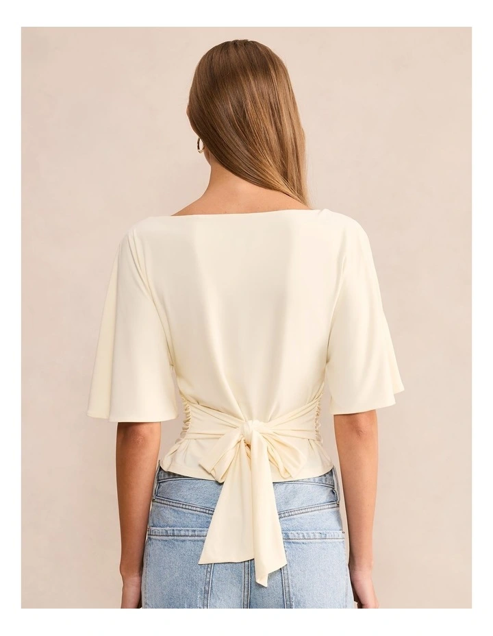 Paige Flutter Sleeves Tie Back Top in Yellow image 2