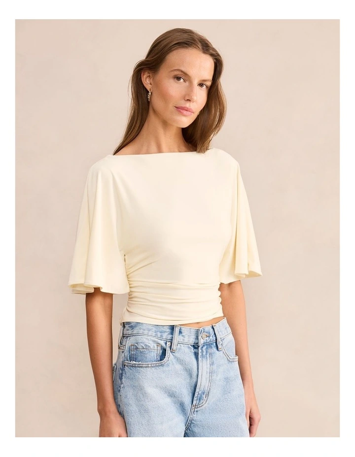 Paige Flutter Sleeves Tie Back Top in Yellow image 3