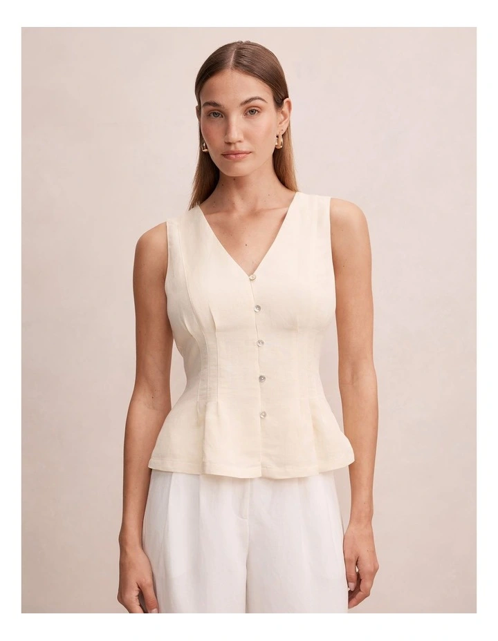 Portia Pleated Linen Top in Yellow image 1