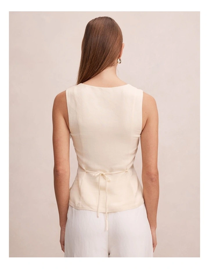 Portia Pleated Linen Top in Yellow image 2