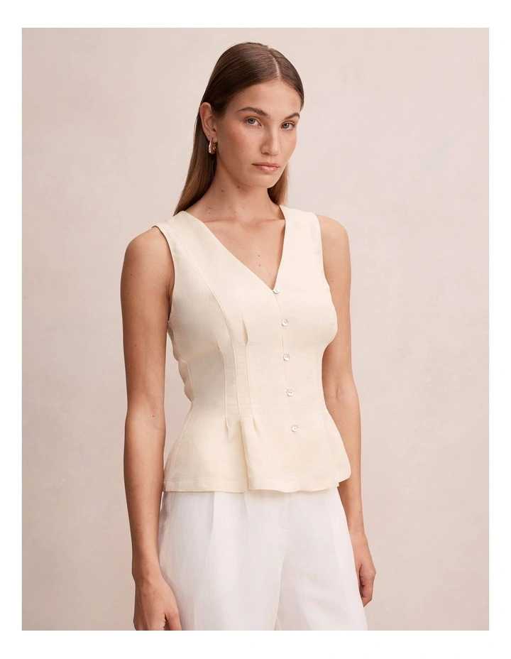 Portia Pleated Linen Top in Yellow image 3