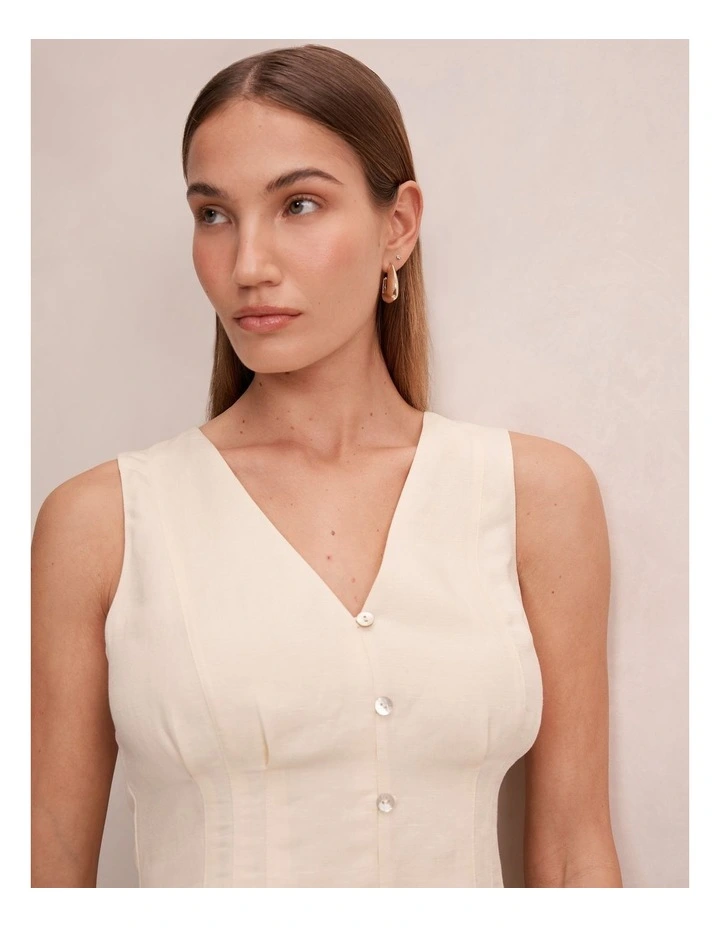 Portia Pleated Linen Top in Yellow image 4