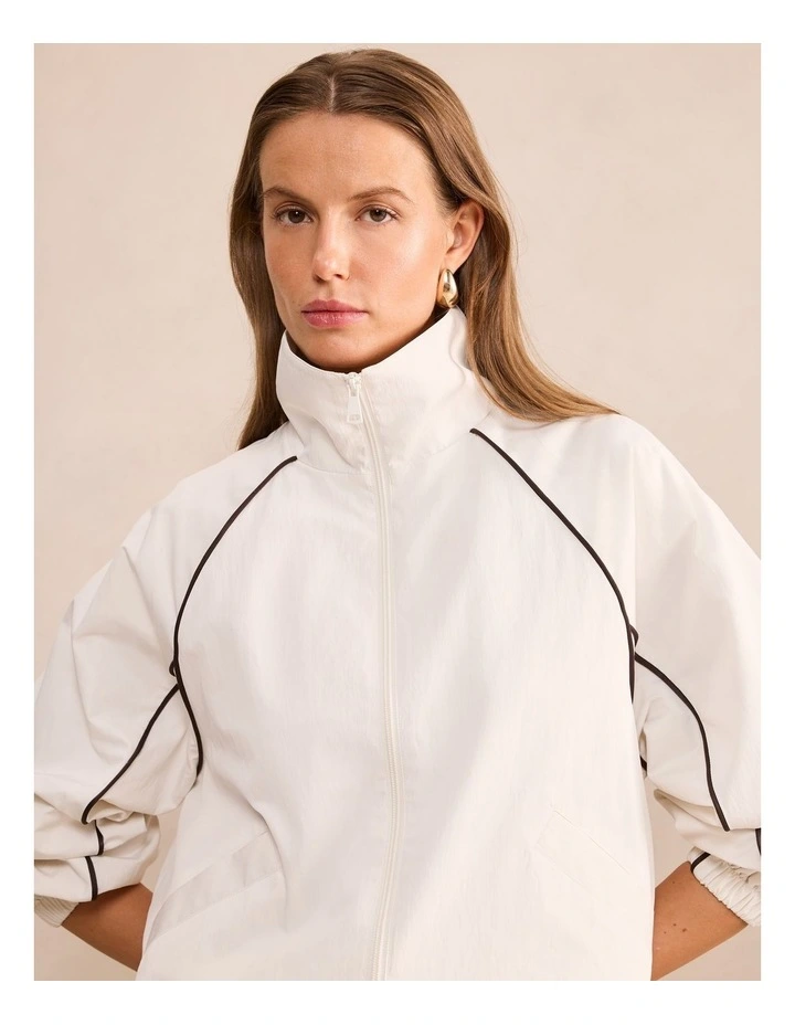 Indy Piping Windbreaker Jacket in Cream image 4