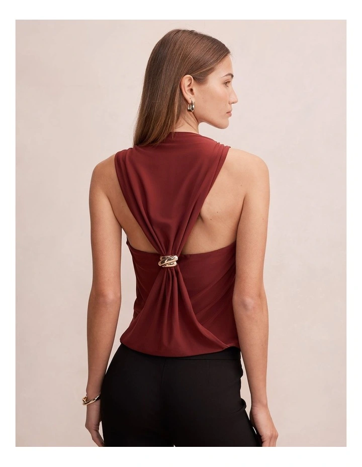 Noa Drape Back Hardware Top in Red image 2