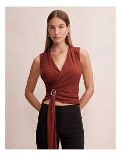 Candice Hardware Wrap Top in Brown