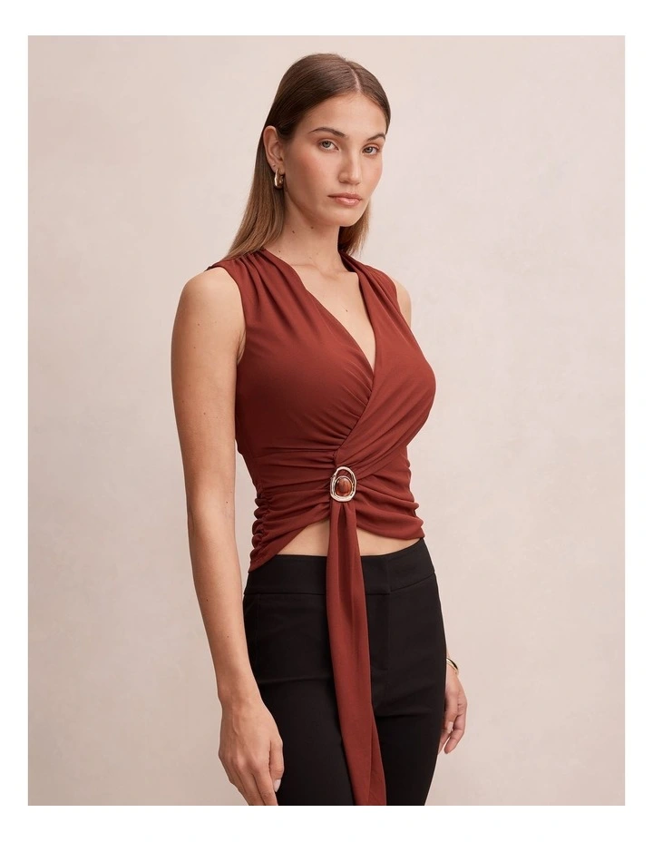 Candice Hardware Wrap Top in Brown image 3