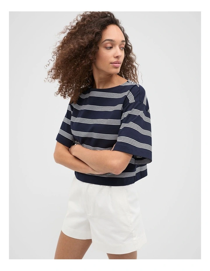 Boxy Boat Neck Tee in Twilight Blue image 1