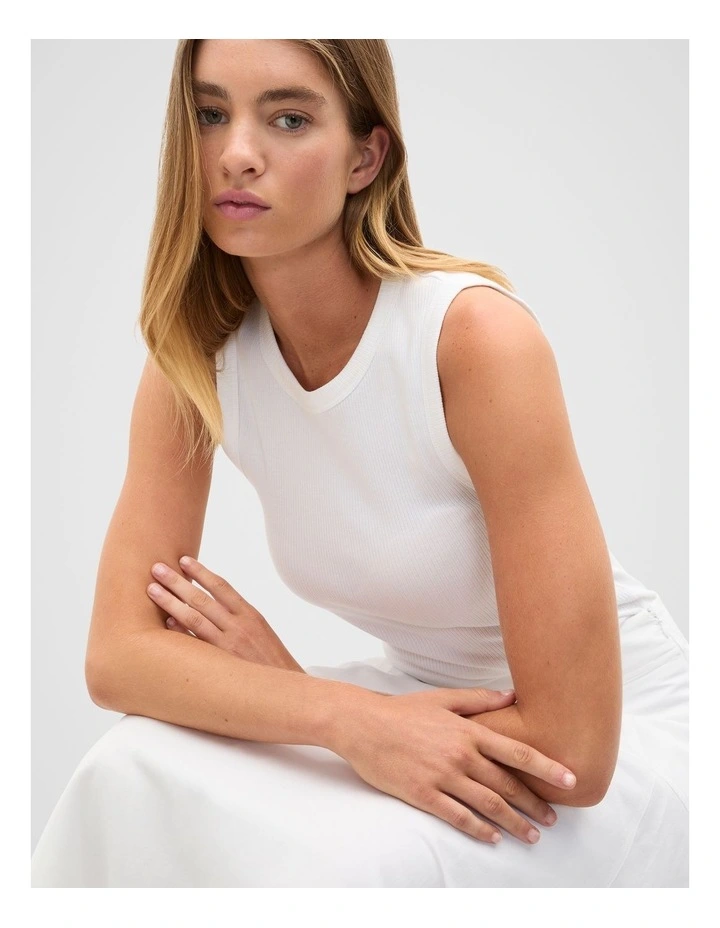 Core Australian Cotton Rib Tank in Whisper White image 3