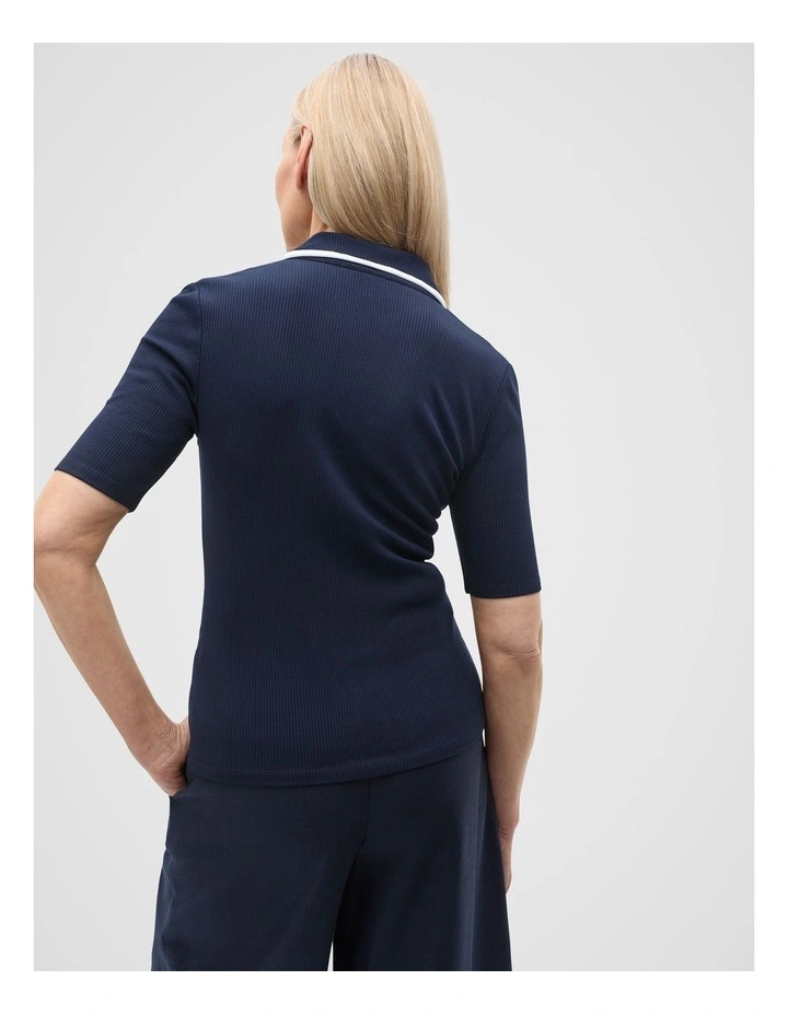 Rib Contrast Button Down Top in Twilight Blue image 2