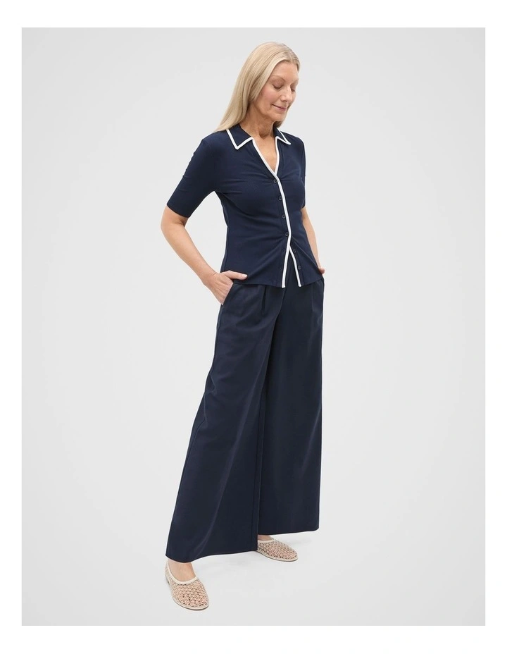 Rib Contrast Button Down Top in Twilight Blue image 3
