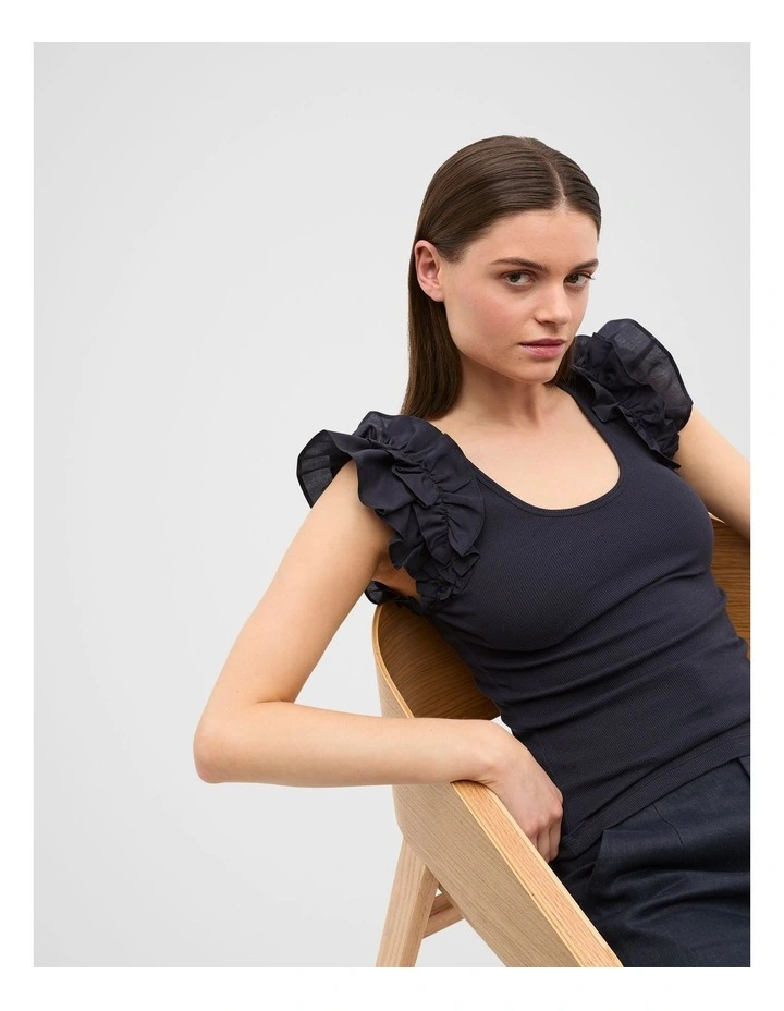 Ruffle Sleeve Rib Tank in Twilight Blue image 1