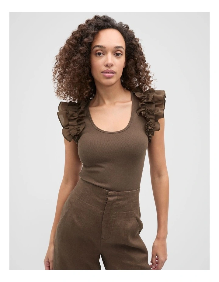 Ruffle Sleeve Rib Tank in Pinecone image 1