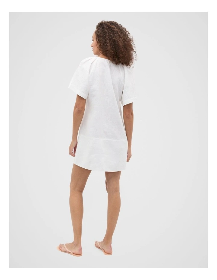 Linen V Neck Flutter Sleeve Mini Dress in Whisper White image 2