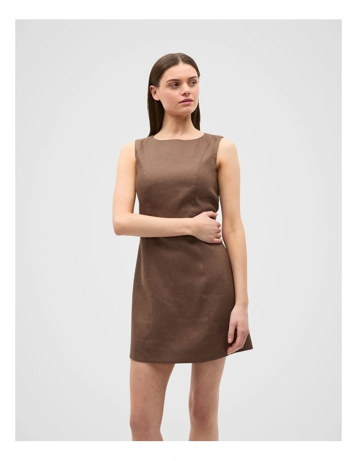 Linen Structured Shift Dress in Pinecone image 1