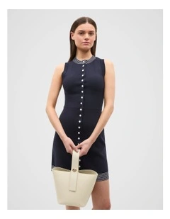 Crepe Knit Contrast Mini Dress in Twilight Blue