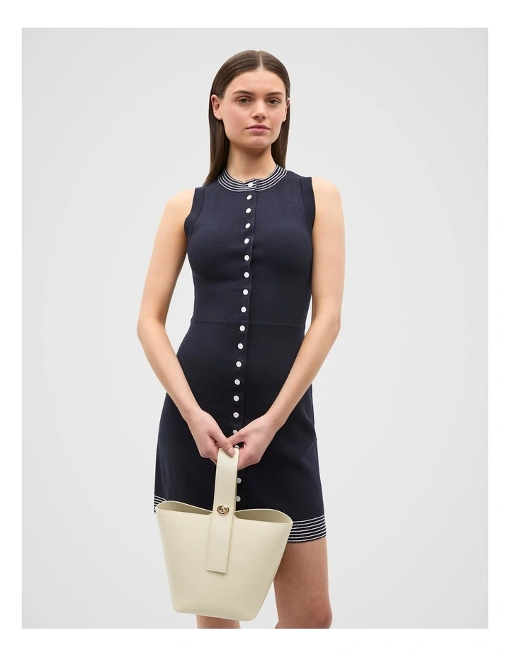 Crepe Knit Contrast Mini Dress in Twilight Blue image 1