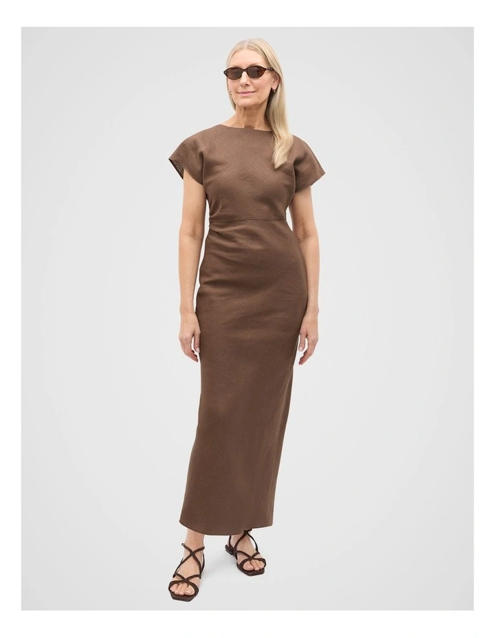 Linen Drape Midi Dress in Pinecone image 1