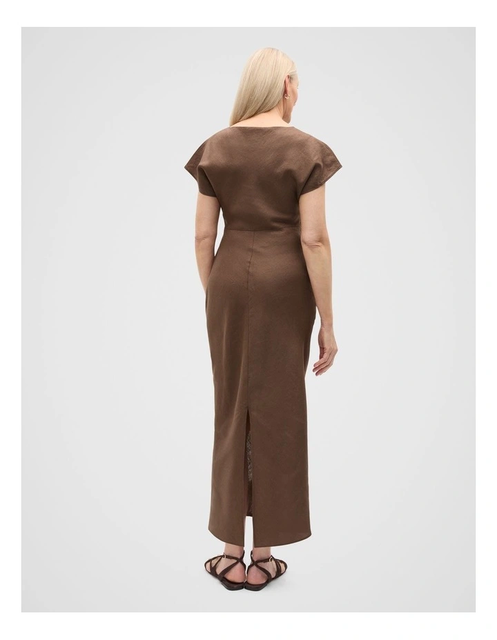 Linen Drape Midi Dress in Pinecone image 2