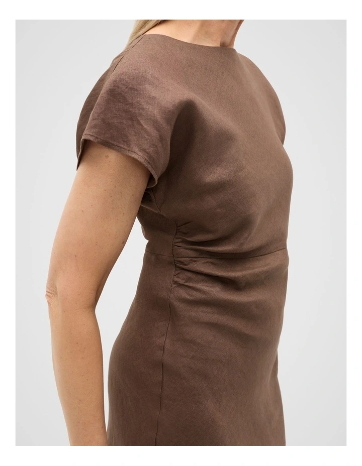 Linen Drape Midi Dress in Pinecone image 4