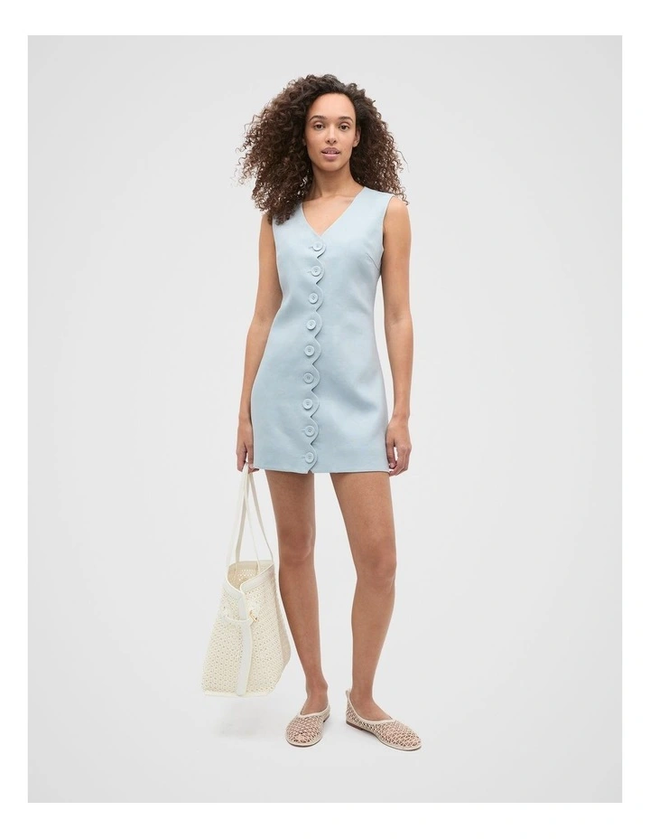Linen Scallop Mini Dress in Bluebell image 3