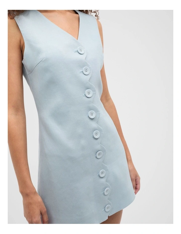 Linen Scallop Mini Dress in Bluebell image 4
