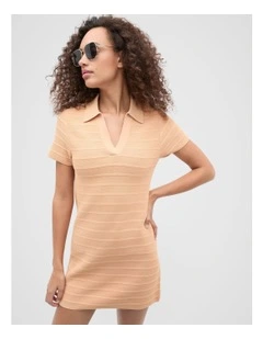 Textured Knit Polo Dress in Apricot