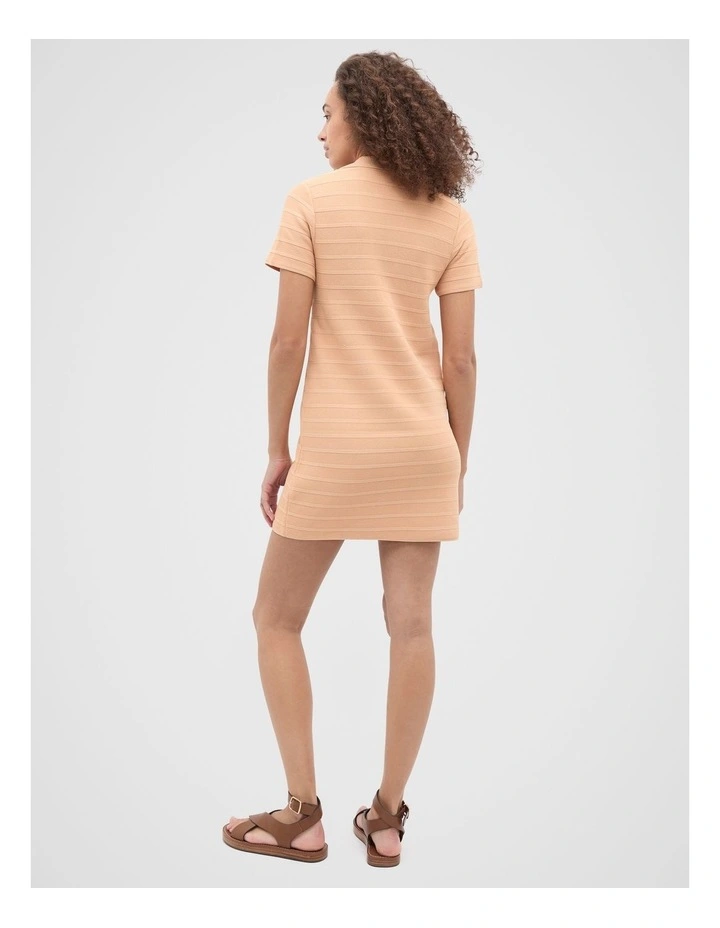 Textured Knit Polo Dress in Apricot image 2