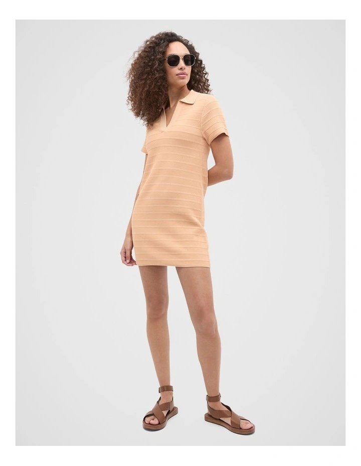 Textured Knit Polo Dress in Apricot image 3