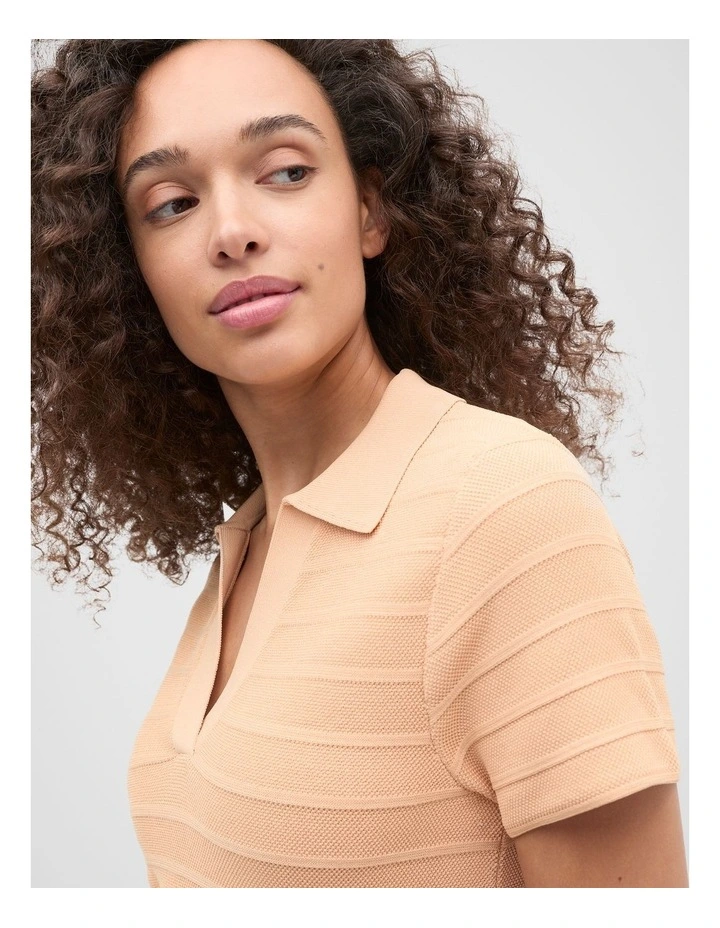 Textured Knit Polo Dress in Apricot image 4