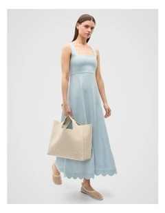 Linen Scallop Midi Dress in Bluebell