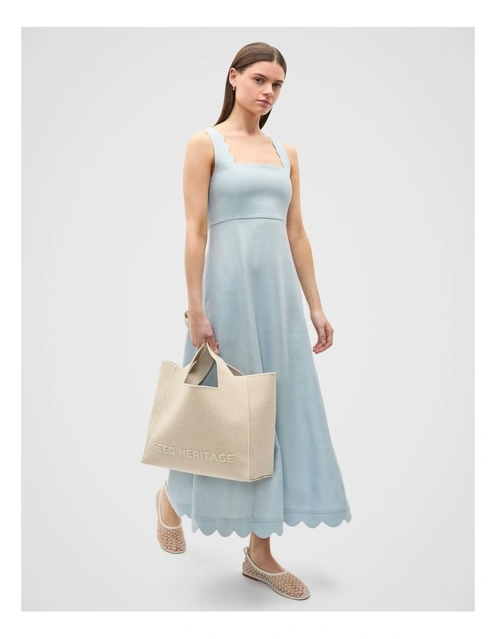 Linen Scallop Midi Dress in Bluebell image 1