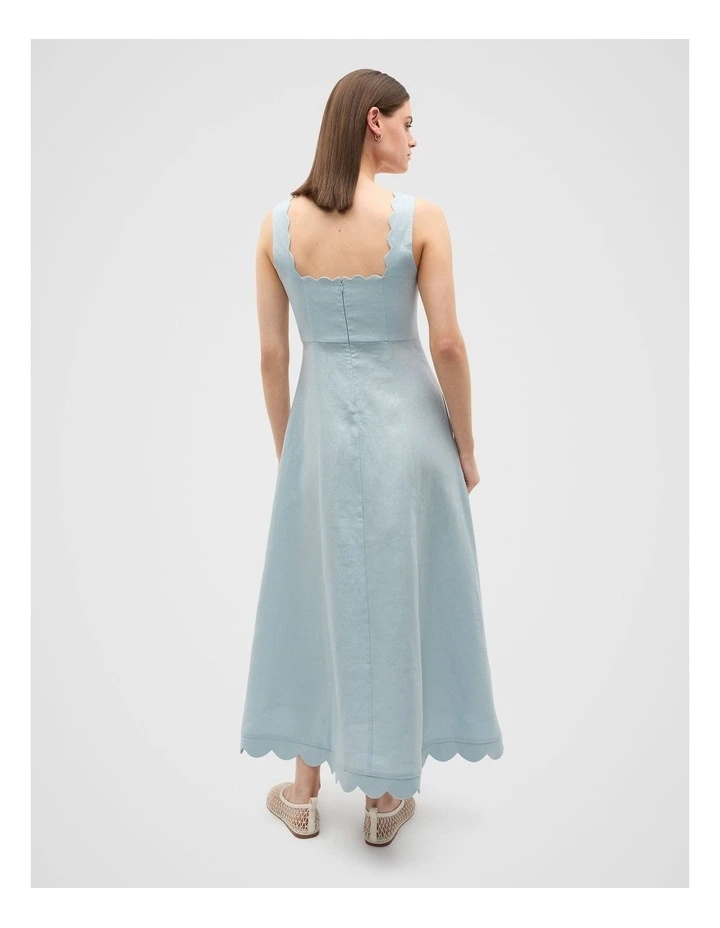 Linen Scallop Midi Dress in Bluebell image 2