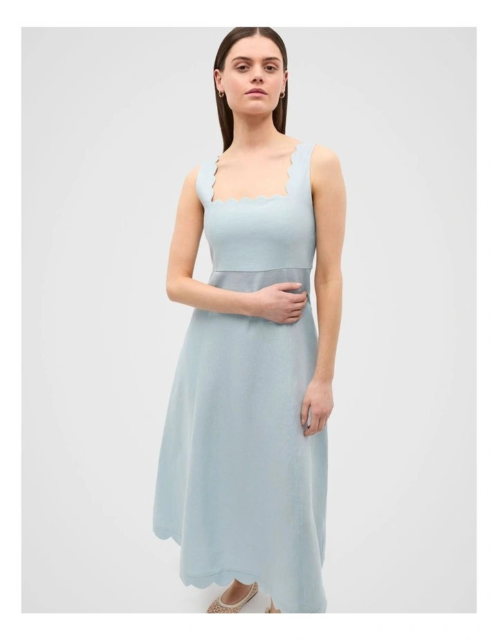 Linen Scallop Midi Dress in Bluebell image 3
