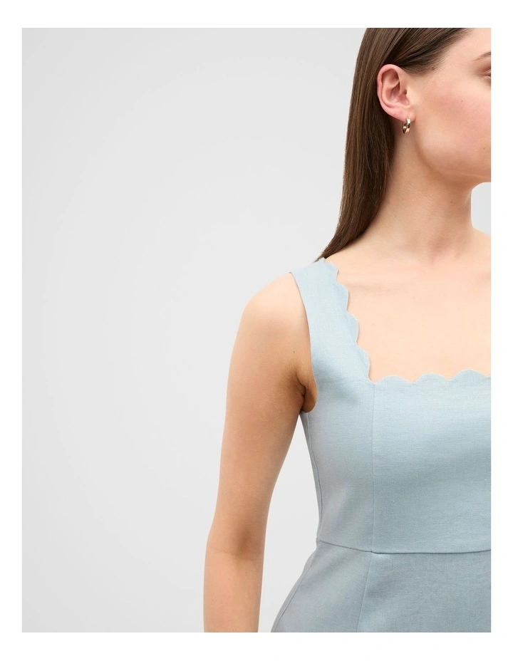 Linen Scallop Midi Dress in Bluebell image 4