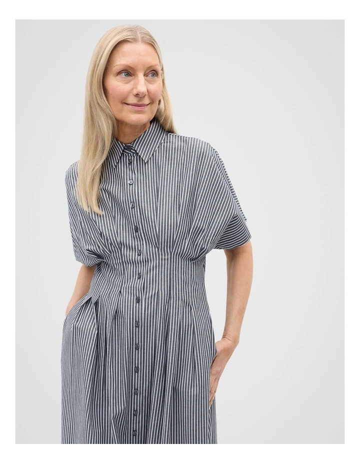 Poplin Stripe Shirt Dress in Twilight Blue image 3