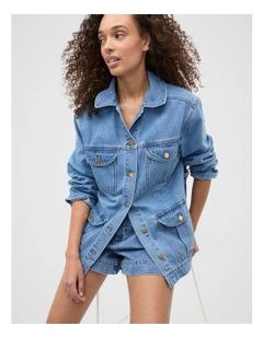 Denim Utility Jacket in Mist Blue Wash