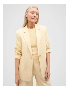 Tailored Linen Blazer in Beige