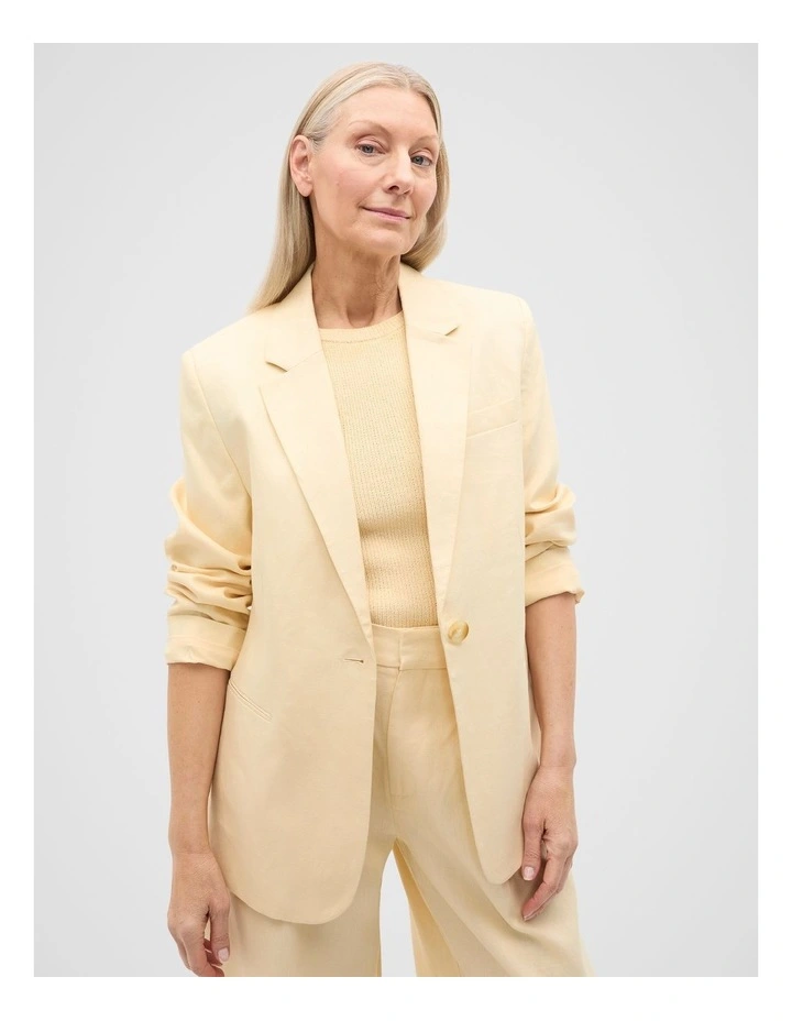 Tailored Linen Blazer in Beige image 1