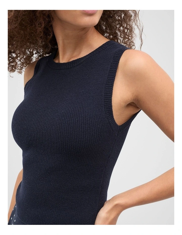 Textured Cotton Knit Top in Twilight Blue image 4
