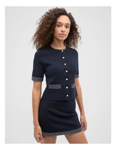Crepe Knit Contrast Top in Twilight Blue