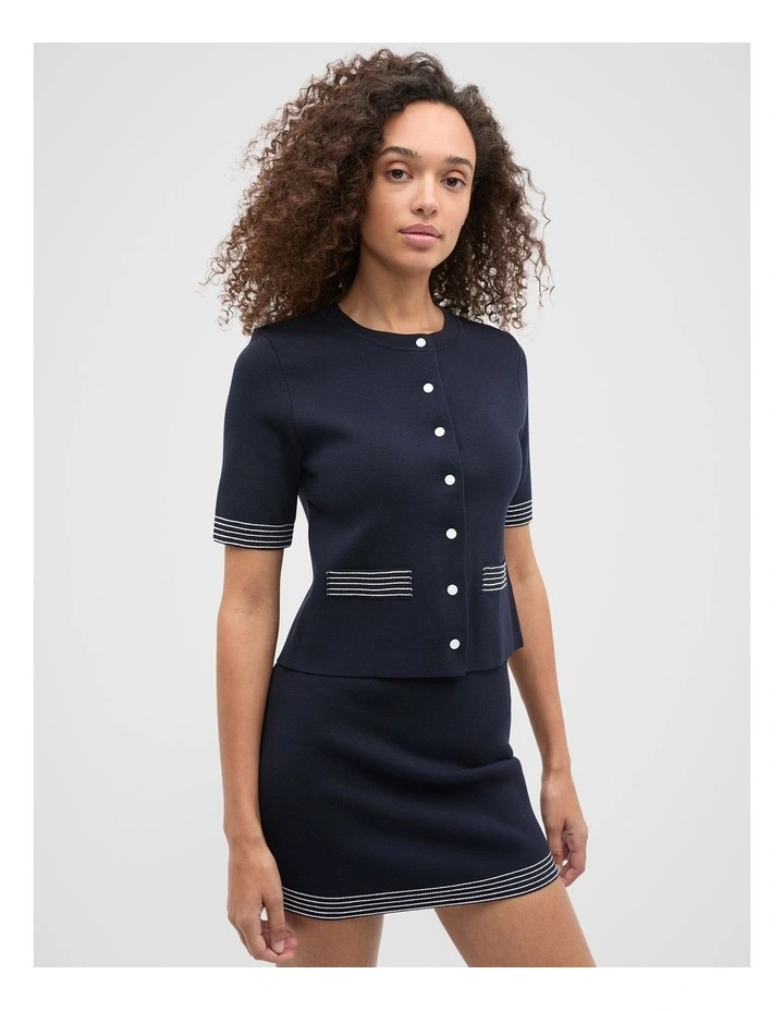 Crepe Knit Contrast Top in Twilight Blue image 1