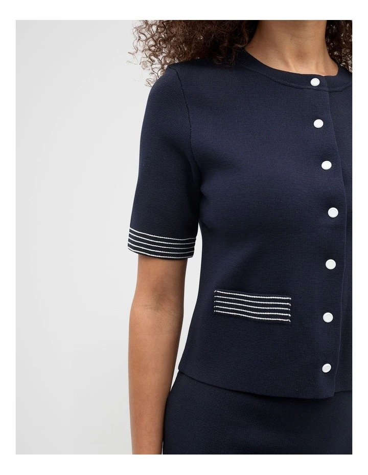 Crepe Knit Contrast Top in Twilight Blue image 4