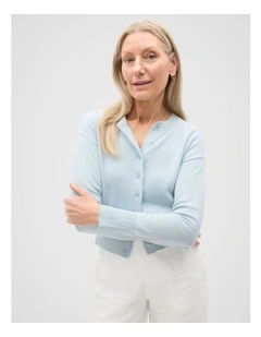 Linen Blend Cardigan in Bluebell Marle
