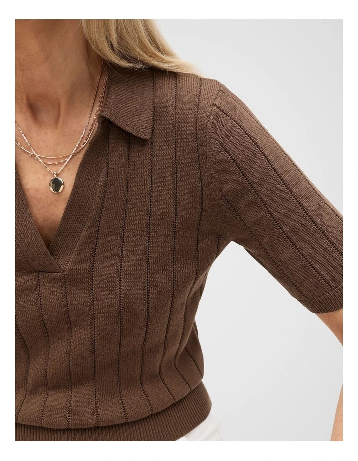 Cotton Wide Rib Polo Knit in Pinecone image 4