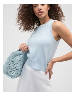 Linen Blend Knit Top in Blue